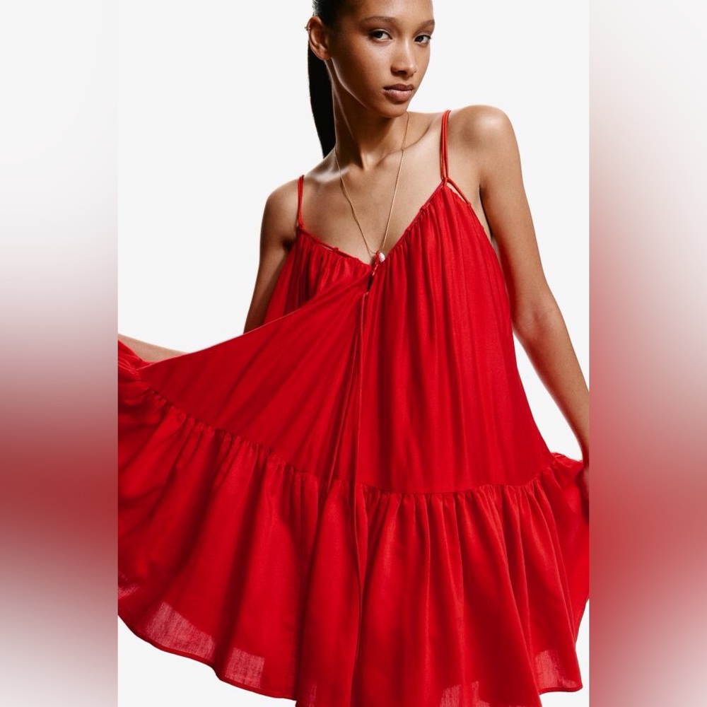 NWT H&M A-line Viscose Strappy Loose-fit V-Neck Dress Bright-Red XS S M L XL XXL